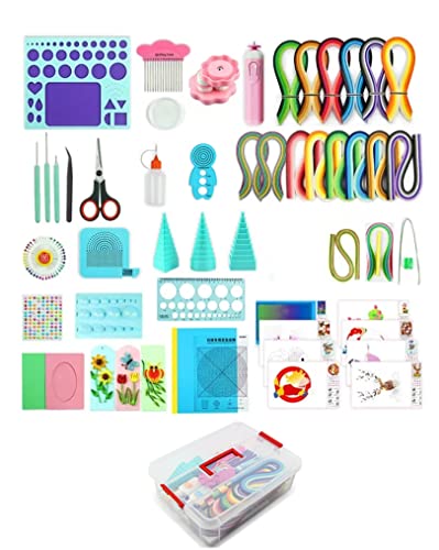 YURROAD Paper Quilling Kit 3mm/5mm/10mm 1740pcs Quilling Paper Strips Quilling Tool Set with Storage Box with Quilling Electric Slotted Pen Needle Curler Crimper Comb Board Template Border Buddy Tower