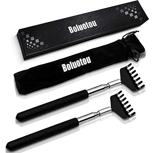 2 Pack Portable Extendable Back Scratcher, Kuvvfe Stainless Steel Telescoping Back Scratcher with Beautiful Gift Packaging