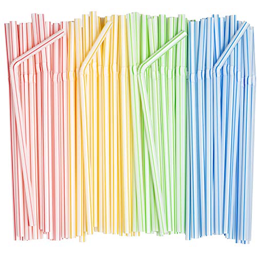 Comfy Package [200 Pack] 7.75' High Flexible Plastic Straws, Disposable Drinking Straws - Striped Assorted Colors
