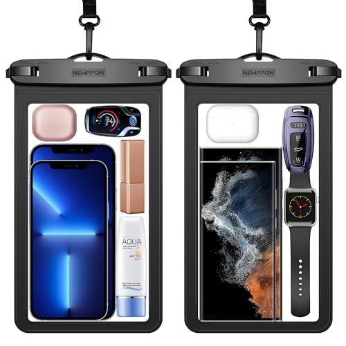 newppon Large Waterproof Phone Pouch : 2 Pack Underwater Clear Cellphone Holder - Universal Water Resistant Dry Bag Case with Neck Lanyard for iPhone Samsung Galaxy for Beach Swimming Pool