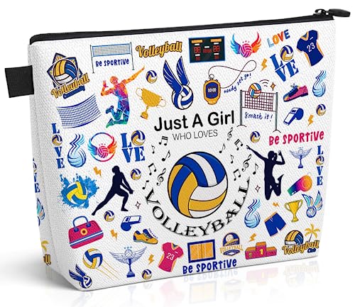 YESMET Makeup Bag, Volleyball Gifts for Teen Girls, Large Capacity Volleyball Cosmetic Bag Travel Makeup Bag with Zipper, Birthday Gifts for Women Volleyball Players Team (Volleyball)