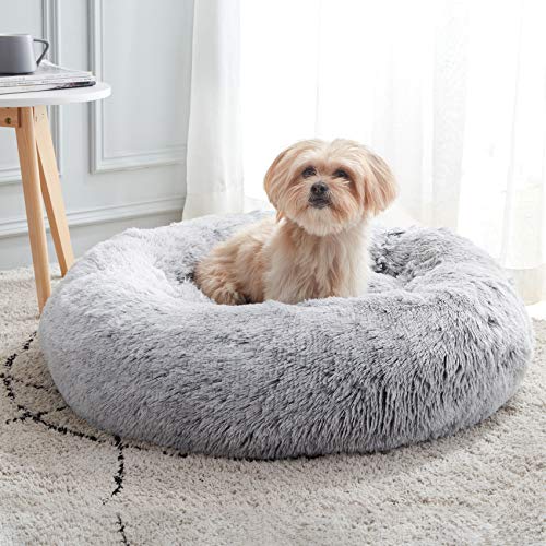 WESTERN HOME WH Calming Dog & Cat Bed, Anti-Anxiety Donut Cuddler Warming Cozy Soft Round Bed, Fluffy Faux Fur Plush Cushion Bed for Small Medium Dogs and Cats (20'/24'/27'/30')