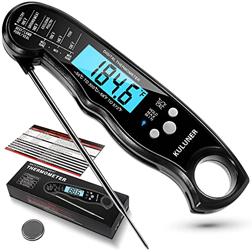 KULUNER TP-01 Waterproof Digital Instant Read Meat Thermometer with 4.6” Folding Probe Backlight & Calibration Function for Cooking Food Candy, BBQ Grill, Liquids,Beef(black)