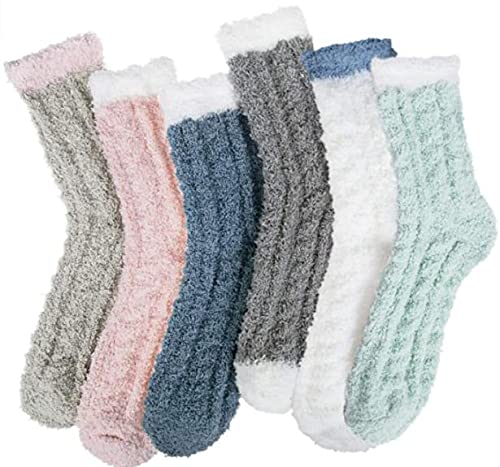 Loritta Womens Fuzzy Socks Winter Warm Cozy Soft Fluffy Socks Solid and Striped Sleeping Socks,A2-solid Socks 01