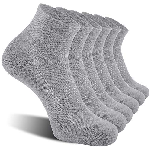 CelerSport 6 Pack Men's Ankle Socks with Cushion, Sport Athletic Running Socks, Gray, X-Large