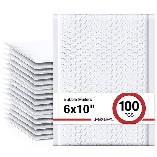 Fuxury Bubble Mailer 6x10' 100 Pack White Bubble Mailers Usable Size 6x9' Self Seal Padded Mailing Envelopes Opaque Bubble Padded Mailer for Small Business Mailing Jewelry Makeup Small Items