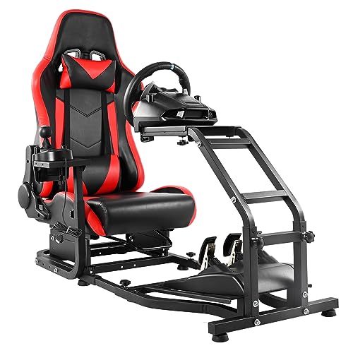 Mokapit Realistic Racing Simulator Cockpit with Red Seat Compatible with Thrustmaster/Logitech/PXN T300RS,TX, G29,G920 Adjustable Game Simulator Stand Wheel & Handbrake & Pedal Not Included