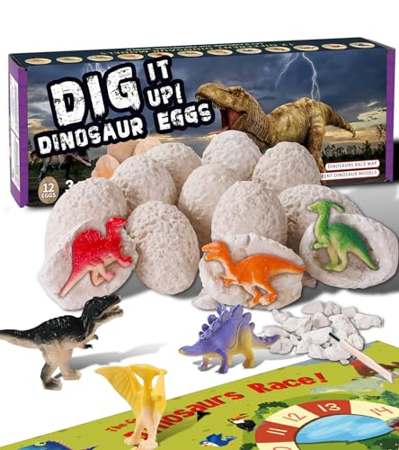 Dinosaur Easter Egg Toys Dig Kit for Kids, Science STEM Gifts for 3 4 5 6 7 8 9 10 Year Old Boys Girls, Discover 12 Dino Eggs Excavation Fossil Digging Dragon Toy, Educational Archaeology Party Games