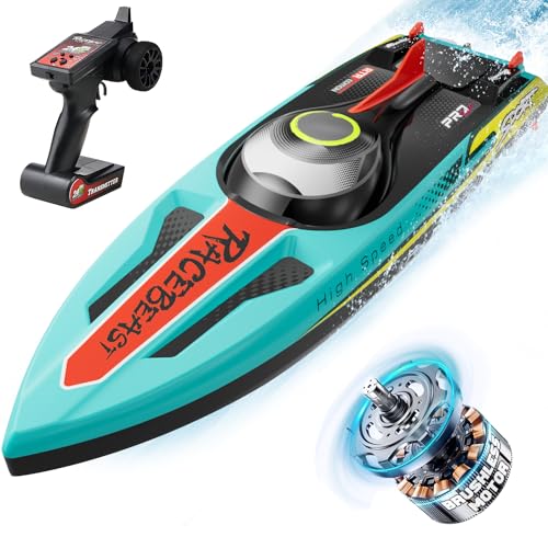 TOPCHOIC Brushless RC Boat 40+MPH, Remote Control Boat for Adults Kids Enthusiasts, 19' Large Fast Racing Boat for Salt Water, Lake, River, Fishing with Self-Righting, LED Light, Low Battery Alarm