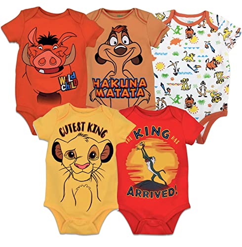 Disney Lion King Infant Baby Boys 5 Pack Short Sleeve Bodysuits Lion King 18 Months