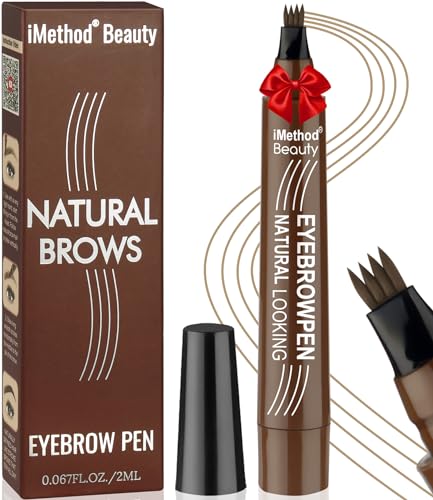 iMethod Microblading Eyebrow Pen - Eyebrow Pencil Magical Upgraded Eye Brow Pencils for Women with 4 Fork Tip & Spoolie Brush for Natural-Looking Hair-Like Defined Brows, Last All-Day, Light Brown