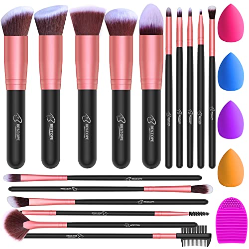 BESTOPE Makeup Brushes 16PCs Makeup Brushes Set with 4PCs Beauty Blender Sponge and 1 Brush Cleaner Premium Synthetic Foundation Brushes Blending Face Powder Eye Shadows Make Up Brushes Tool…