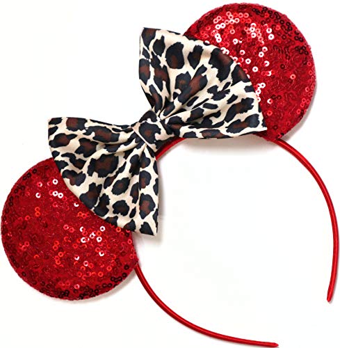 CLGIFT Leopard Minnie Ears, Animal Kingdom Ears, Lion King Minnie (Red)