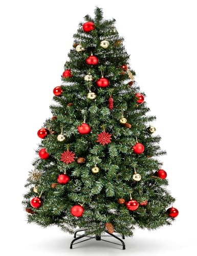 6ft Christmas Tree, BUPPLEE Unlit Artificial Christmas Tree w/1400 Branch Tips, Easy Assemble and Foldable Metal Base Green Xmas Tree Indoor Outdoor Decorate for Home, Office, Party, Holiday
