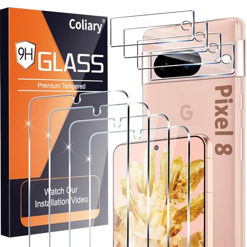 coliary [4+4 Pack] for Google Pixel 8 Glass Screen Protector, 9H Tempered Glass, Ultrasonic Fingerprint Unlock, HD Clear Case Friendly Bubble-Free for Google Pixel 8 Screen Protector 5G