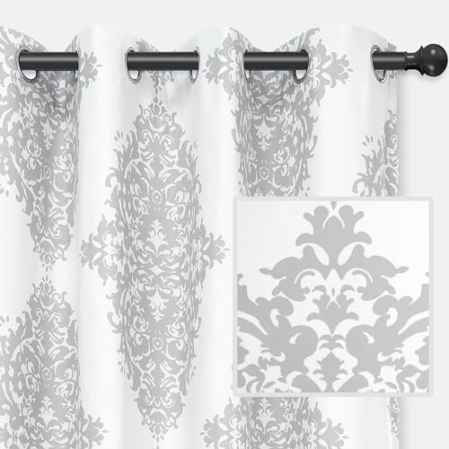 DriftAway Curtains for Bedroom Room Darkening Blackout Curtain 84 Inch Medallion European Floral Drapes for Living Room Damask Pattern Lined Window Treatments Grommet 2 Panels