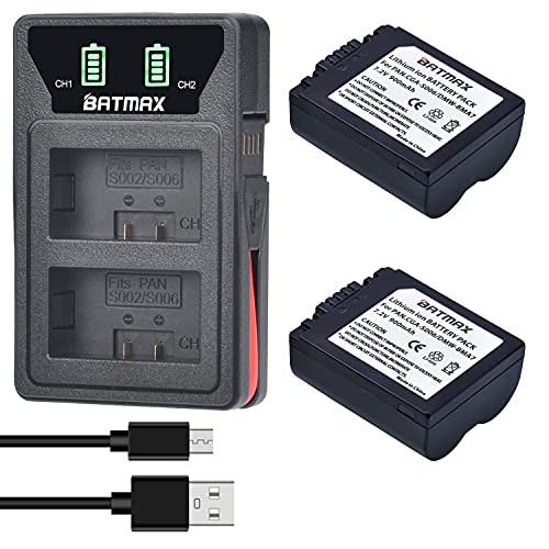 Batmax 2Packs CGA-S006 CGA-S006E Battery + Dual USB Charger for Panasonic Lumix DMC-FZ7 DMC-FZ8 DMC-FZ18 DMC-FZ28 DMC-FZ30 DMC-FZ35 DMC-FZ38 DMC-FZ50 Digital Cameras