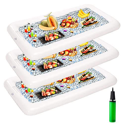 JOYIN 3-Pack Inflatable Serving Bars Cooler - Inflatable Cooler Ice Buffet Salad Serving Trays with Drain Plug, Food Drink Holder for Indoor Outdoor Summer Picnic Beach Pool Luau Party