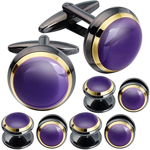 HAWSON Cuff links Tuxedo Studs Set for Men - Best Gifts for Wedding, Formal Events (Purple enamel)