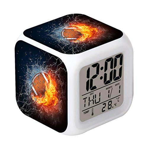 Cointone Led Alarm Clock Rugby Football Fire Design Creative Desk Table Clock Glowing Electronic Colorful Digital Alarm Clock for Unisex Adults Kids Toy Birthday Present Gift