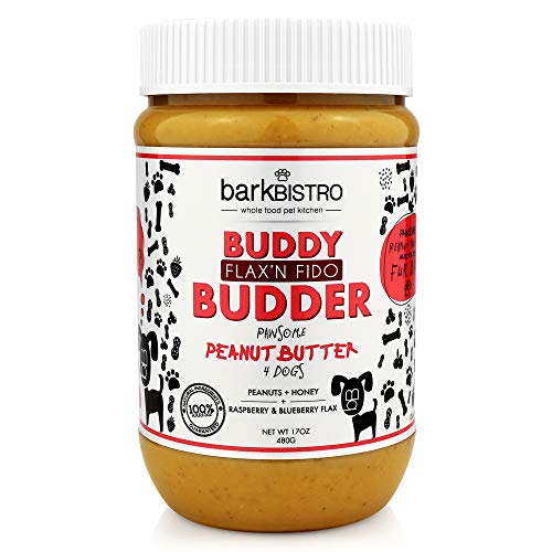 BUDDY BUDDER Bark Bistro Company, Flax'n Fido, 100% Natural Dog Peanut Butter, Healthy Peanut Butter Dog Treats, Pill Pocket for Dogs, Stuff in Toy & Dog Enrichment, Dog Treat Made in USA (17oz Jars)