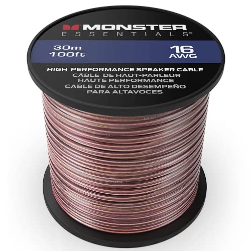 Monster Copper Clad Aluminum (CCA) Speaker Wire 16 Gauge Cable 100 FT Spool - Ideal for Home Cinema Cables and Car Audio Cable