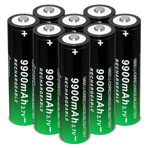 18650 Rechargeable Battery 3.7Volt 9900mAh Large Capacity Lithium Battery Button Top 8 Pack for Flashlights Headlamps