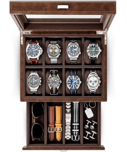 TAWBURY 8 Slot Watch Box Organizer for Men – Luxury Faux Leather Watch Case for Men | Watch Box for Men | Wrist Watch Storage Case for Men | High-End Watch Display Case for Men