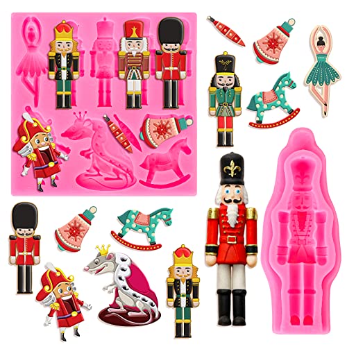 AnyDesign 2Pcs Nutcracker Fondant Molds Christmas Soldier Horse Mouse Pattern Silicone Moulds Xmas Resin Baking Molds Muticolor Cake Decorating Molds for Xmas DIY Candy Chocolate Cookie Sugarcraft