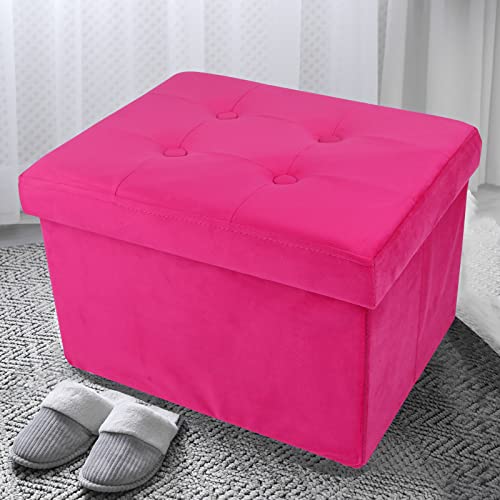 LINMAGCO Storage Ottoman Folding Foot Stool Velvet Ottoman Foot Rest with Padded Modern Ottoman with Storage for Living Room Puppy Step Stool 17x13x11in(ROSEO)