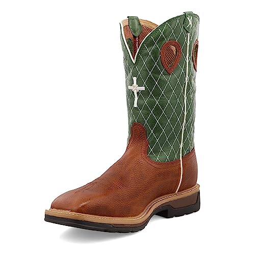 Twisted X Men's 12-Inch Lite Western Work Boot - Casual Full-Grain Leather Work Boots with Twisted X Molded Footbed for Extra Comfort - Moisture-Wicking Hard Construction Western Boots, Cognac Glazed Pebble & Lime, 9 D