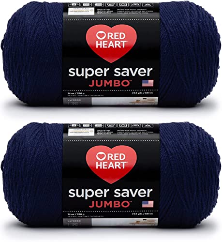 Red Heart Super Saver Jumbo Soft Navy Yarn - 2 Pack of 396g/14oz - Acrylic - 4 Medium (Worsted) - 744 Yards - Knitting/Crochet