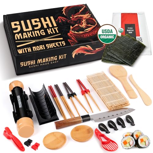 Sushi Making Kit Bazooka Sushi Maker Kit, Bamboo Sushi Kit Sushi Rolling Mat,Set for Beginners DIY Sushi at Home Easy Roll & Create Delicious Sushi Roller Sushi Knife Sushi Bamboo Roller, USDA Organic