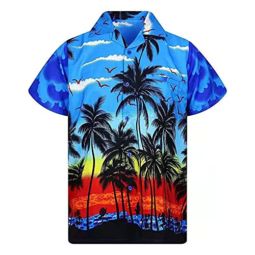 Button Up Shirt Men Big and Tall Men's Dress Shirts Breathable Fashion Lightweight Vintage Button Down Graphic Printed Tropical Beach Tops Sleeve Fishing Shirts for Men Uv B-Blue