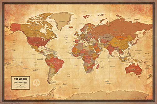 Laminated World Pioneer Map Poster | Vintage Style Map | Includes The Most Legible Location Labels | 36” x 24” | Shipped Rolled in a Tube, Not Folded | Great for The Home or Classroom
