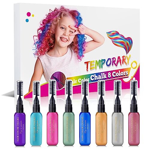 Hair Chalk for Kids Temporary Hair Chalk for Girls 8pcs Temporary Hair Color Temporary Hair Dye Washable Kids Hair Chalk for Birthday Cosplay DIY, Easter, New Year Hair Mascara Washable Gift for Kids