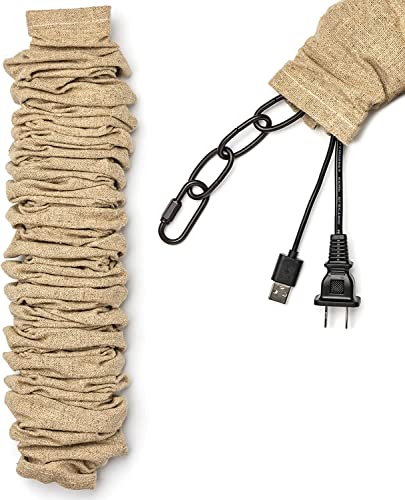 Fabric Cord Cover, Chandelier Chain Sleeve, 4 feet Length Natural Linen Burlap Wire Covers Use for Ceiling Lighting, Electrical Wires on Floor, Lamps Cable Management, Swings Chain Cover Decorative