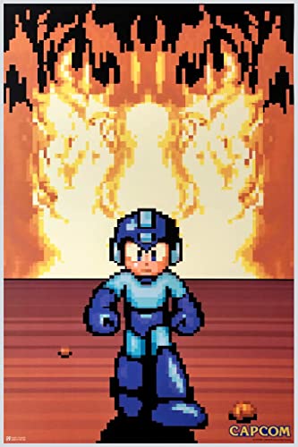 Mega Man Fire 8 Bit Video Game Video Gamer Classic Retro Vintage 90s Gaming MegaMan Capcom Cool Psychedelic Trippy Hippie Decor UV Light Reactive Black Light Eco Blacklight Poster For Room 12x18