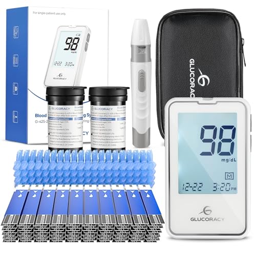 Glucoracy G-425-2 Blood Glucose Monitor Kit, Blood Sugar Test Kit with 1 Lancing Device 100 Test Strips 100 Lancets, 1 Glucometer