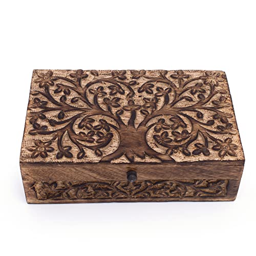 Great Birthday Gift Handmade Decorative Wooden Jewelry Box Tree Of Life Carving Jewelry Organizer Keepsake Box Treasure Chest Trinket Holder Watch Box Storage Lock Box Housewarming Gifts