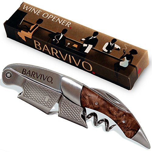 Barvivo Natural Bai Ying Opener with Foil Cutter Knife & Cap Remover, Double Hinged Manual Wine Key for Bartenders, Servers, Waiters, Stainless Steel Wine Bottle Opener Corkscrew
