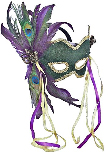Forum Novelties womens Deluxe Half Mask With Feathers Costume Accessory, Green, One Size US