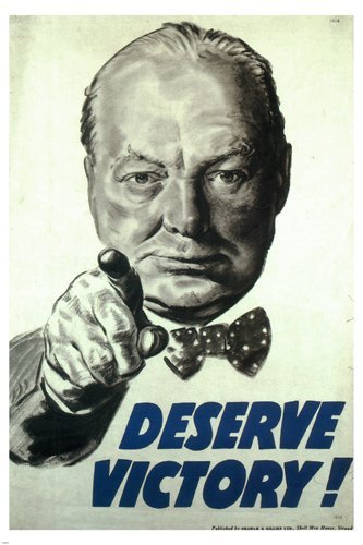 Deserve victory VINTAGE WAR POSTER Winston CHURCHILL UK 1945 24X36 rare HOT