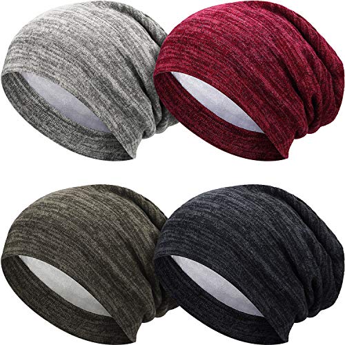 4 Pieces Satin Lined Sleep Cap Slouchy Beanie Hat Night Hair Cap for Women