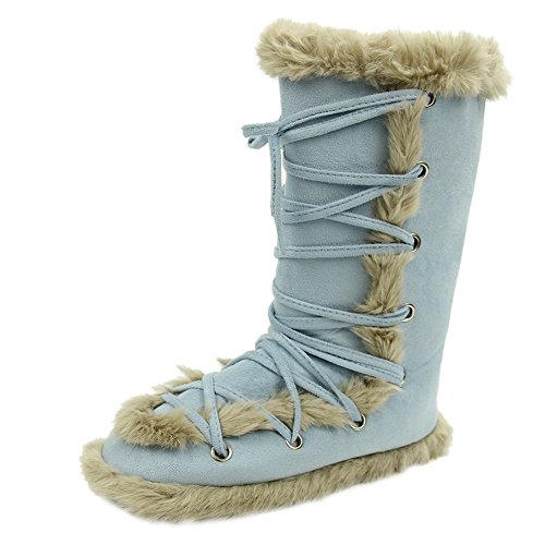 Home Slipper Women's Warm Winter High Top Long Tube Indoor Slippers Boots House,Light Blue,US 9/10
