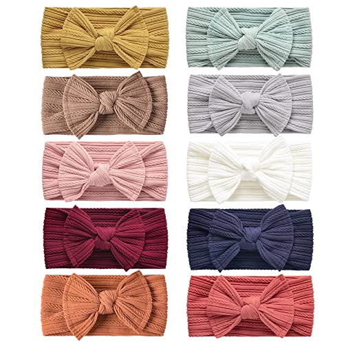 LaPettieCo Handmade Baby Headbands Stretchy Nylon Headband with Bows for Infant Baby Toddler Girls- Pack of 10, Colorful, 5 x 5 x 0.7 inches
