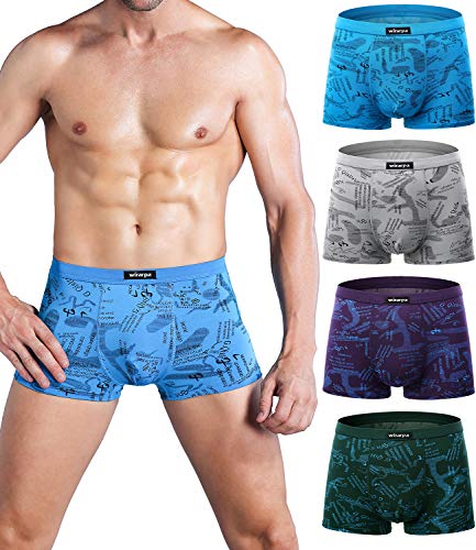 wirarpa Men's Underwear 4 Pack Stretch Modal Microfiber Trunks Soft Waistband Short Leg, Medium 1401-4p-print Design