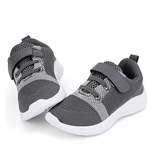 nerteo Toddler Boy Shoes Kids Sneakers Tennis Running Athletic Walking Shoes Dark Grey/White 4 M US Toddler