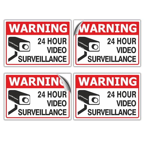 EVM 4 Pack 6x4 inch Video Surveillance Warning Sign Sticker - Premium Self-Adhesive Vinyl, Laminated for Ultimate UV Protection, Weather, Scratch, Water & Fade Resistance, Indoor & Outdoor