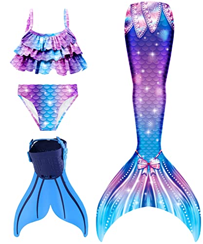 DNFUN Mermaid Tails for Swimming for Girls Bikini Mermaid Swimsuit with Monofin,BLM6,130